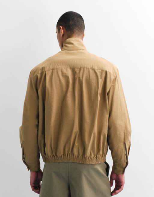 ASOS DESIGN boxy oversized zip up funnel neck jacket in tan, 4 of 7