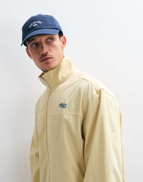 ASOS DESIGN boxy oversized zip up funnel neck jacket with chest embroidery in yellow - view 1
