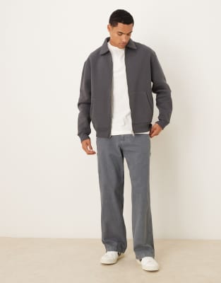 Asos Design Boxy Oversized Zip Up Harrington Jacket In Gray