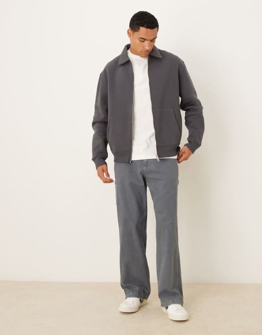 ASOS DESIGN boxy oversized zip up harrington jacket in