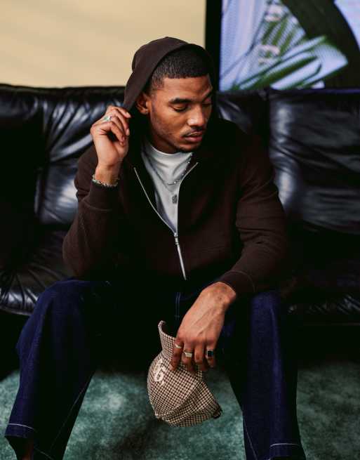 ASOS DESIGN boxy oversized waffle zip through hoodie in brown