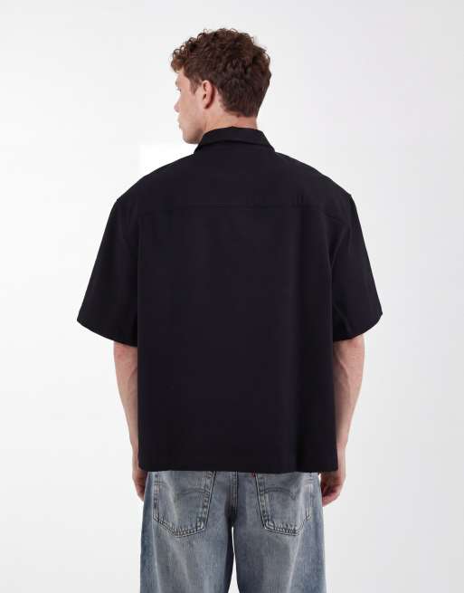 ASOS DESIGN boxy oversized zip up shirt in black, 5 of 5