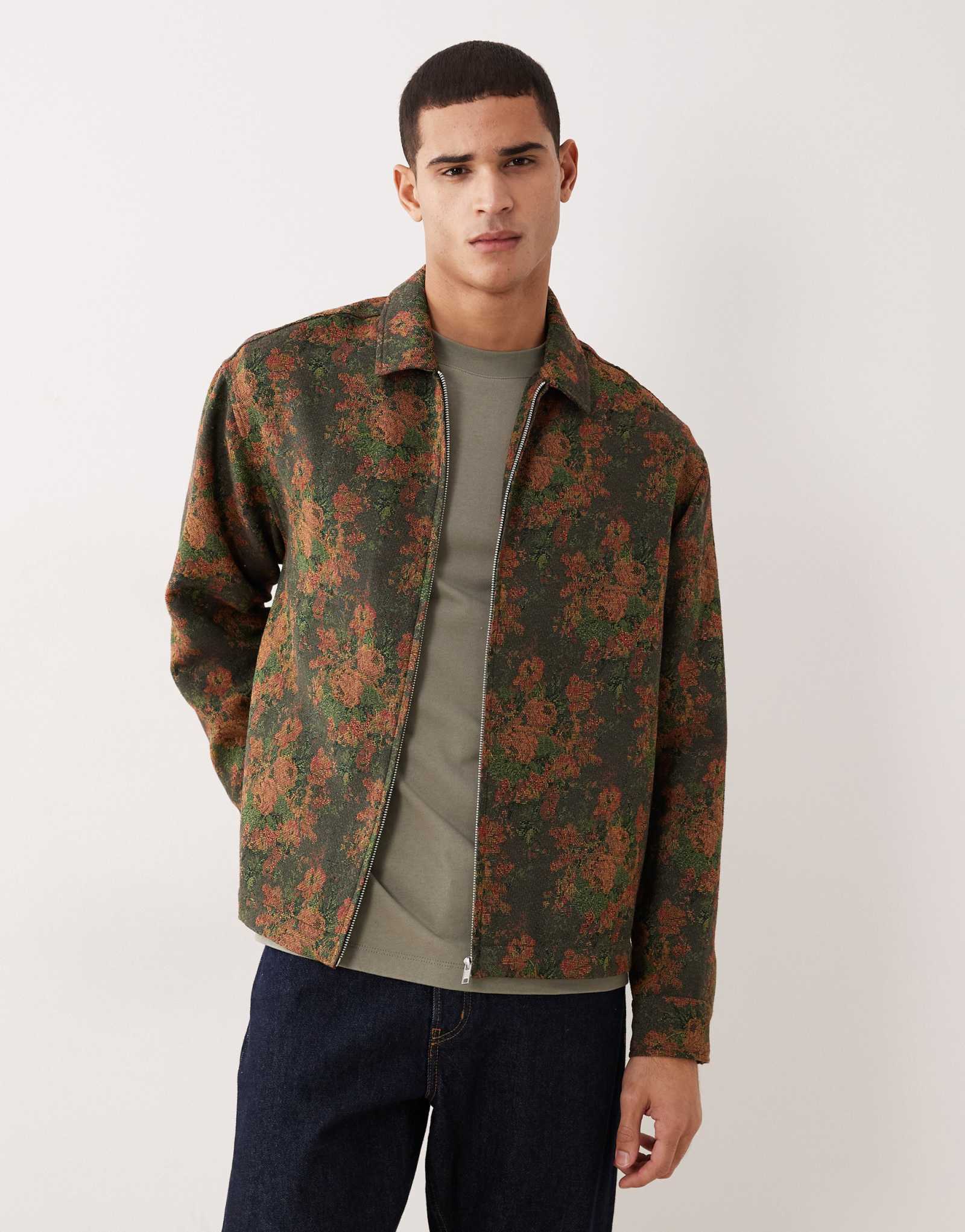 ДИЗАЙНЕРСКАЯ рубашка ASOS свободного кроя на молнии большого размера из гобелена в цветочек