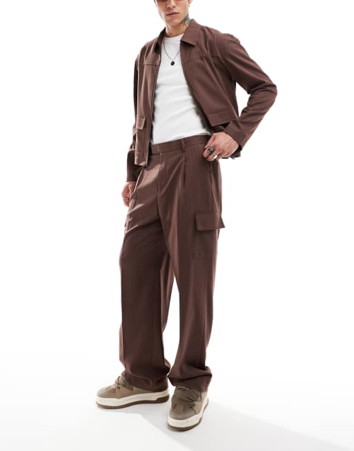 ASOS DESIGN boxy pinstripe smart set in brown