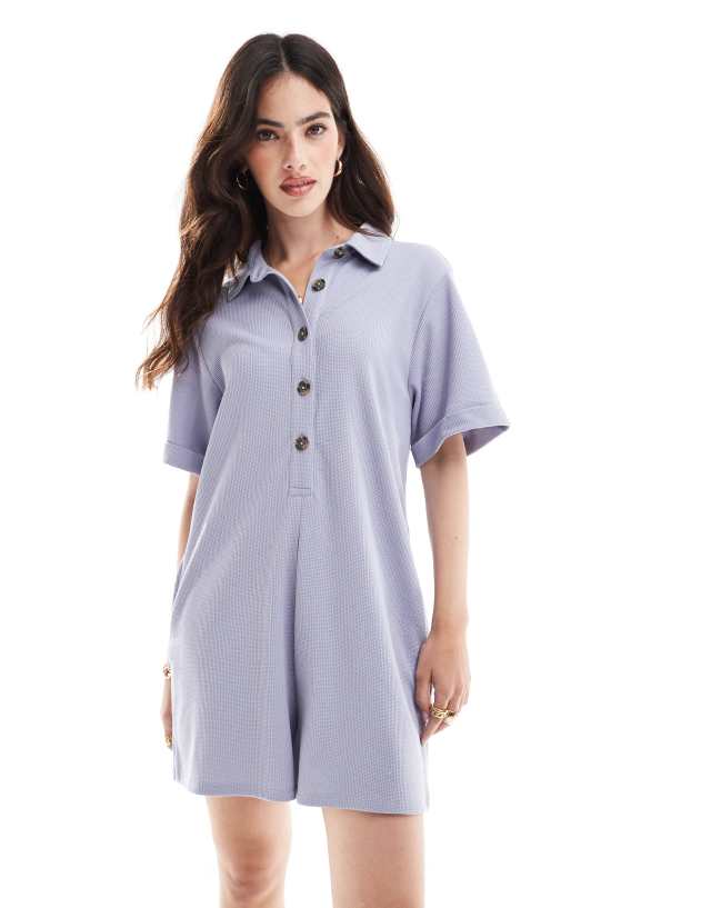 ASOS DESIGN - boxy playsuit with shirt collar and half button placket in lilac