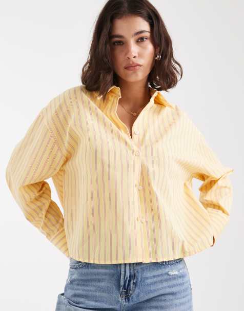 ASOS DESIGN boxy pocket detail shirt in yellow stripe - view 1