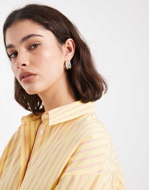ASOS DESIGN boxy pocket detail shirt in yellow stripe