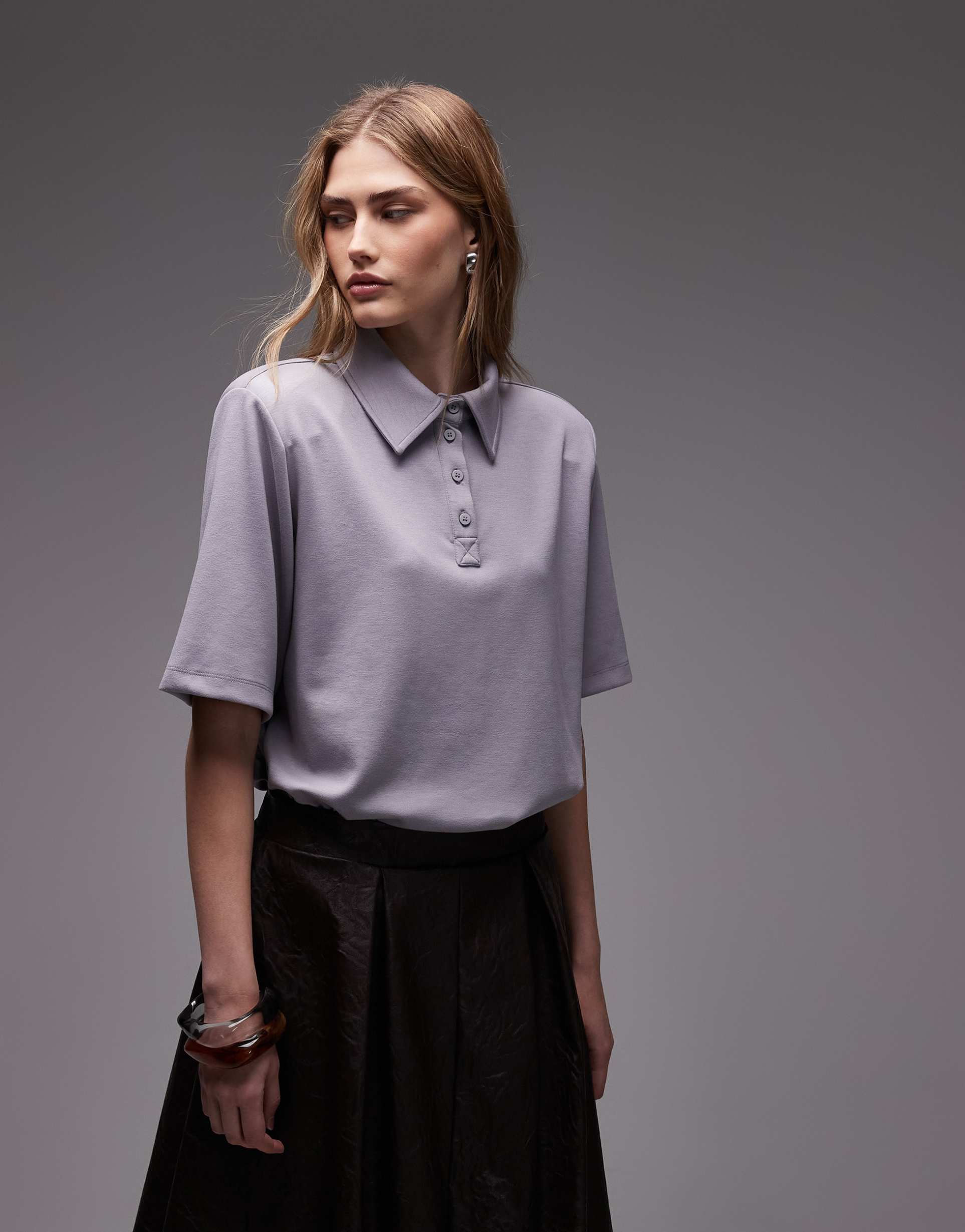 asos design boxy polo shirt top in light gray