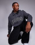 [ASOS DESIGN] ASOS DESIGN boxy polo sweatshirt with applique print in charcoal-Grey L Asphalt