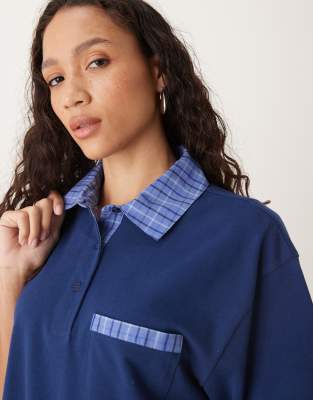 Asos Design Boxy Polo Tee With Contrast Detail In Blue