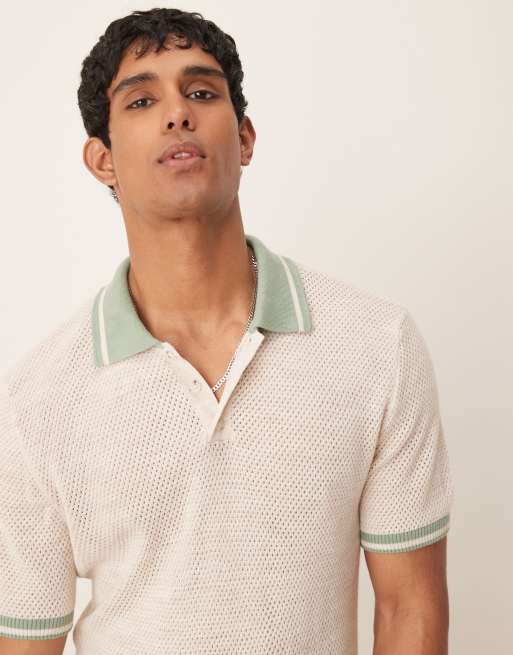 ASOS DESIGN boxy muscle fit polo shirt with tipping in green