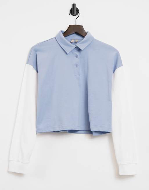 ASOS DESIGN - Boxy poloshirt met kleurvlakken in gewassen blauw