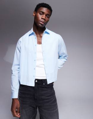 Asos Design Boxy Poplin Shirt In Blue