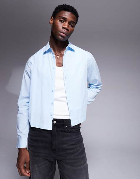 ASOS DESIGN boxy poplin shirt in blue - view 1