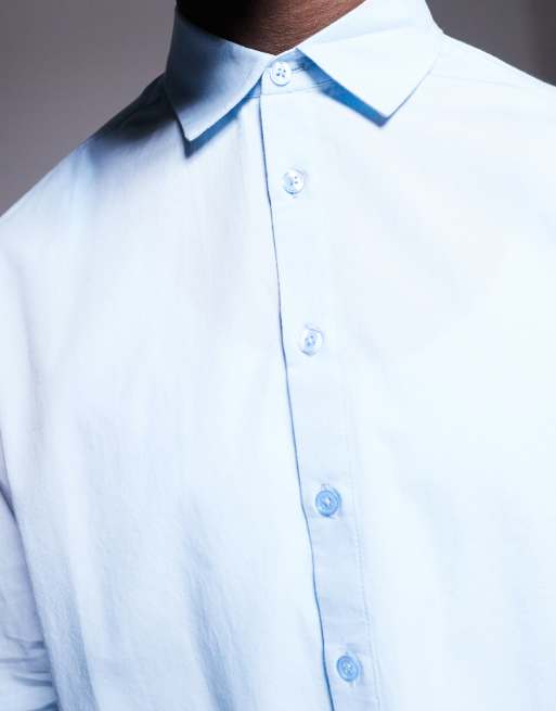 ASOS DESIGN - Camicia in popeline squadrata blu