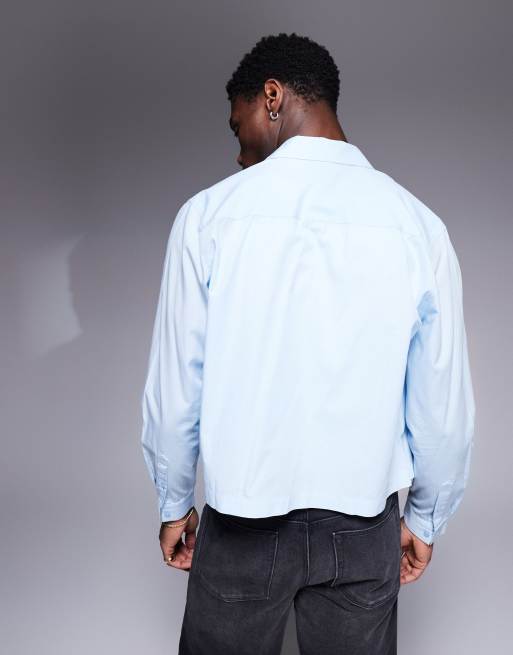 ASOS DESIGN boxy poplin shirt in blue, 3 of 4
