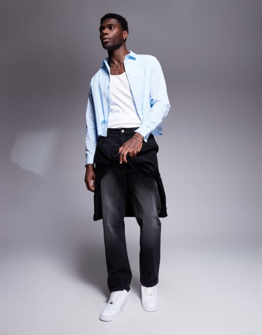 ASOS DESIGN - Camicia in popeline squadrata blu