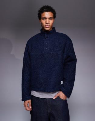 Asos Design Boxy Quarter Zip Funnel Neck Teddy Sweatshirt With Workwear Badge In Multi