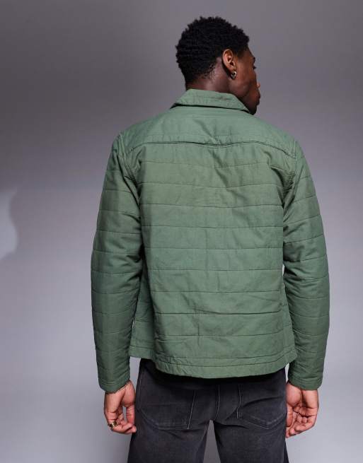 ASOS DESIGN boxy quilted overshirt with revere collar in green 