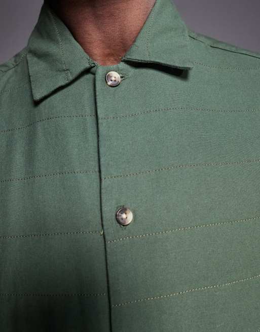 ASOS DESIGN boxy quilted overshirt with revere collar in green 