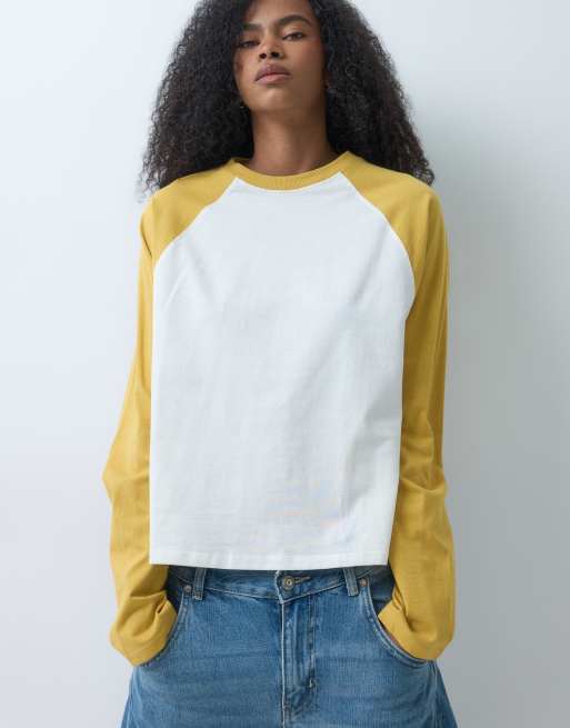 ASOS DESIGN boxy raglan med kontrastærmer i sennepsgul, 3 af 5