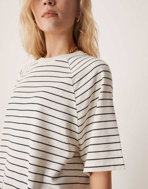 ASOS DESIGN boxy raglan sleeve t-shirt in vintage navy stripe, 2 of 4