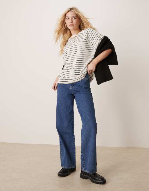 ASOS DESIGN boxy raglan sleeve t-shirt in vintage navy stripe, 3 of 4
