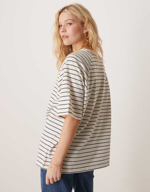 ASOS DESIGN boxy raglan sleeve t-shirt in vintage navy stripe, 4 of 4