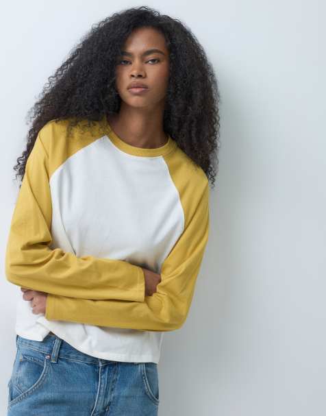 ASOS DESIGN boxy raglan with contrast sleeves in mustard - view 1