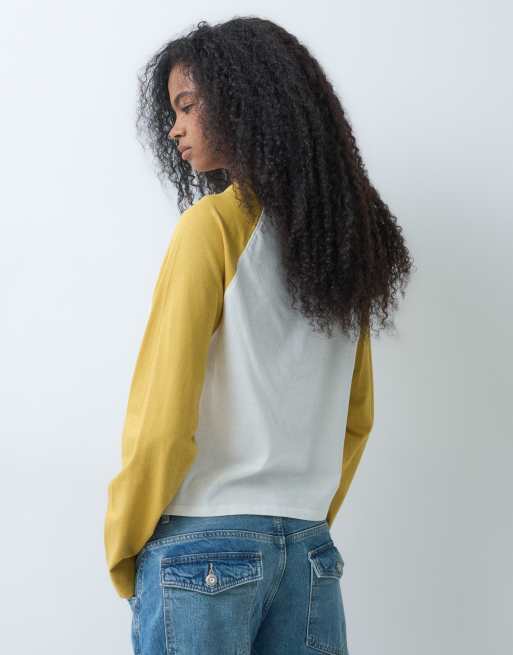 ASOS DESIGN boxy raglan with contrast sleeves in mustard, 5 of 5