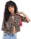 [ASOS DESIGN] ASOS DESIGN boxy red contrast tie front jacket in leopard-Multi L LEOPARD