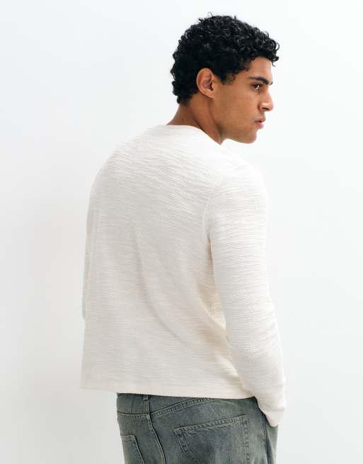 ASOS DESIGN boxy regular fit long sleeve T-shirt in cream texture, 4 of 10