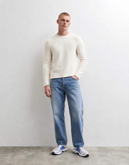 ASOS DESIGN boxy regular fit long sleeve T-shirt in cream texture, 7 of 10