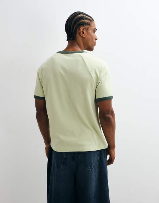 ASOS DESIGN boxy regular ringer T-shirt i vasket grøn, 3 af 10