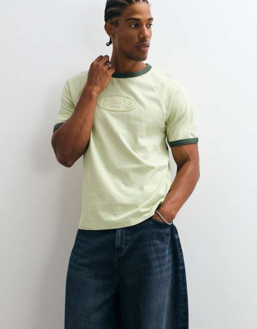 ASOS DESIGN boxy regular ringer T-shirt i vasket grøn, 4 af 10