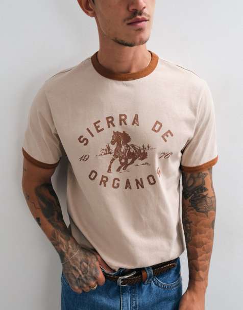 ASOS DESIGN boxy regular ringer T-shirt in gewassen beige - view 1