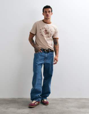 Asos Design Boxy Regular Ringer T-shirt In Neutral