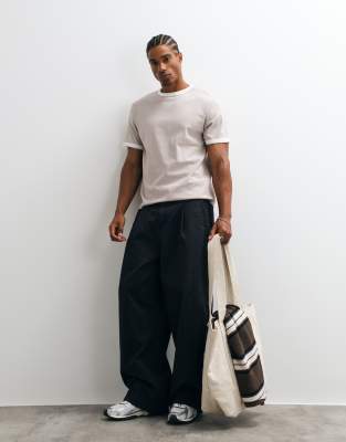 Asos Design Boxy Regular Ringer T-shirt In Neutral