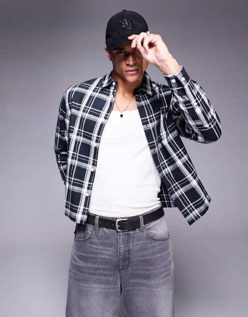 ASOS DESIGN boxy regular shirt in black plaid