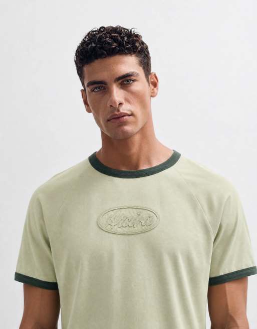 ASOS DESIGN boxy regular t-shirt ringer w spranym zielonym, 10 z 10