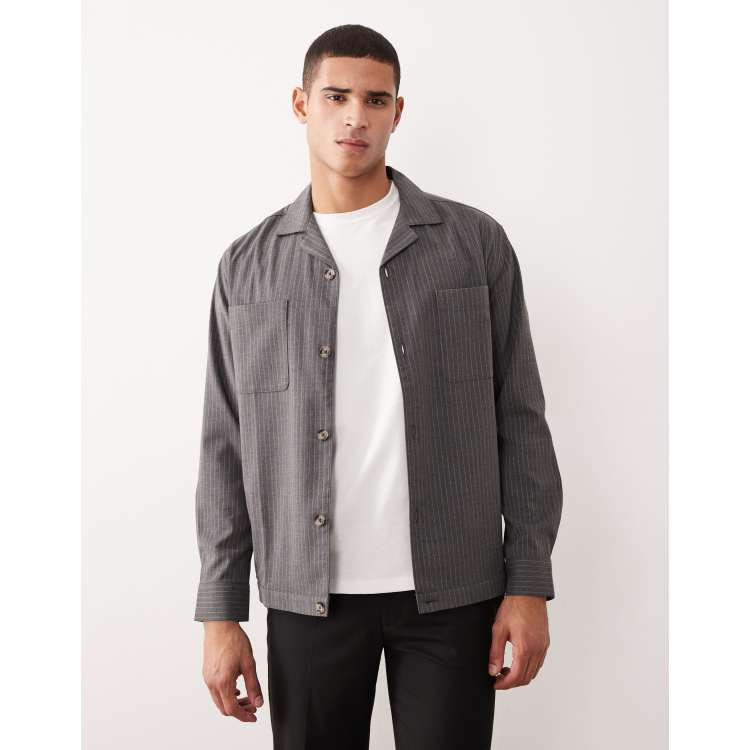 slim fit dress slacks Navy Striped Grey Dress Shirt