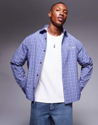 Asos Design Boxy Relaxed Check Shirt In Blue