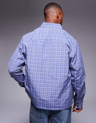 Asos Design Boxy Relaxed Check Shirt In Blue