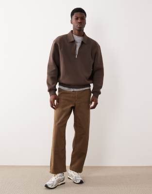 Asos Design Boxy Relaxed Collared Sweatshirt In Brown
