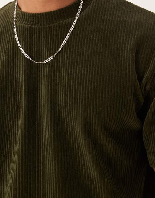 ASOS DESIGN boxy relaxed dark green ribbed velour set