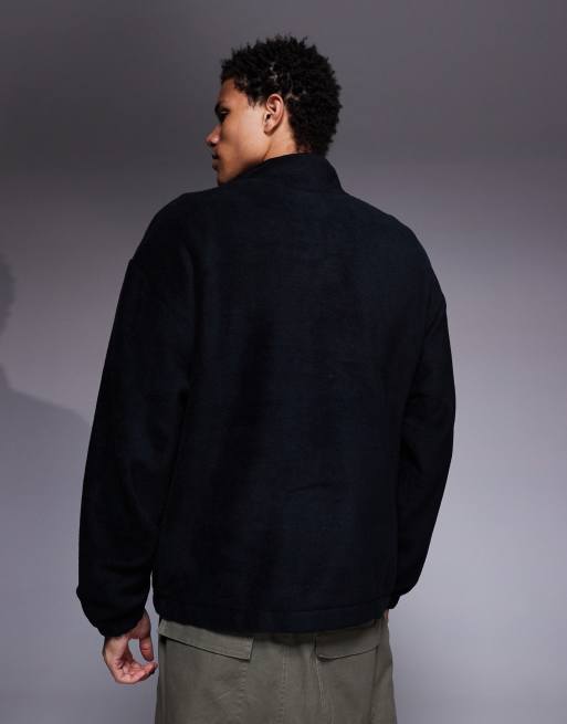 ASOS DESIGN boxy relaxed funnel neck quarter-zip fleece sweatshirt in black, 3 of 5