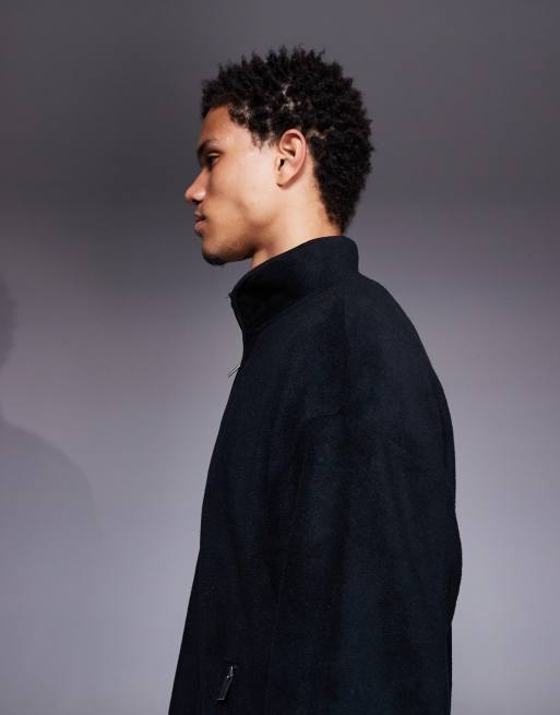 ASOS DESIGN boxy relaxed funnel neck quarter-zip fleece sweatshirt in black, 4 of 5