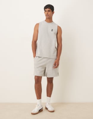 Asos Design Boxy Relaxed Heavyweight Loopback Tank With Embroidery In Gray