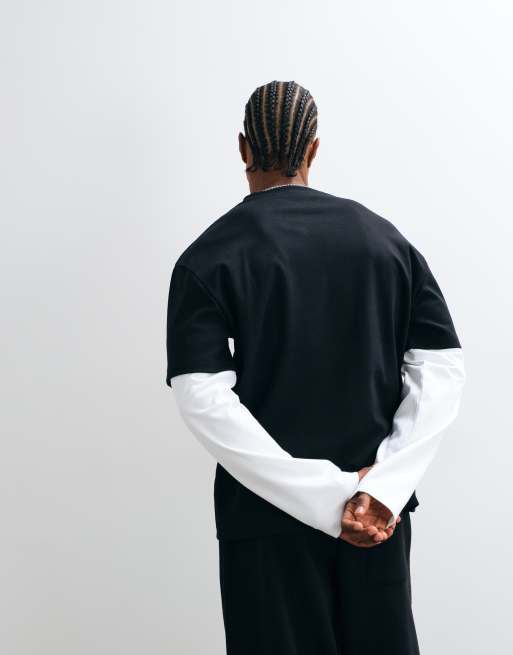 ASOS DESIGN boxy relaxed interlock double layer long sleeve t-shirt in black, 4 of 5