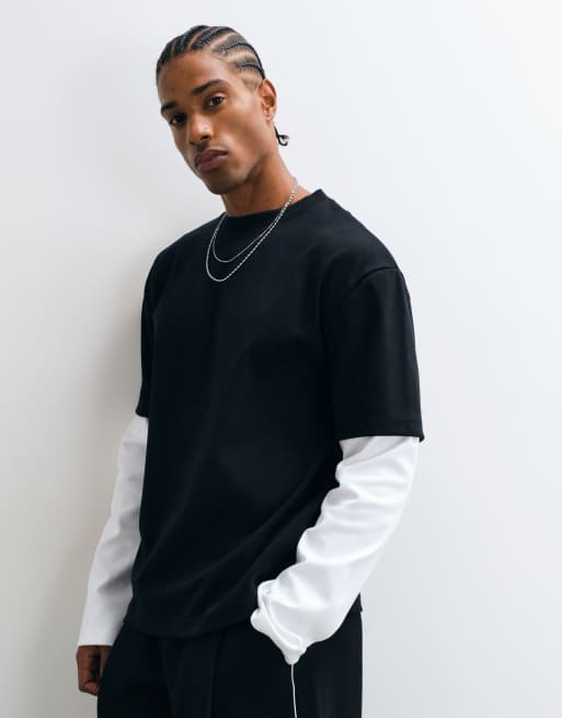 ASOS DESIGN boxy relaxed interlock double layer long sleeve t-shirt in black, 5 of 5